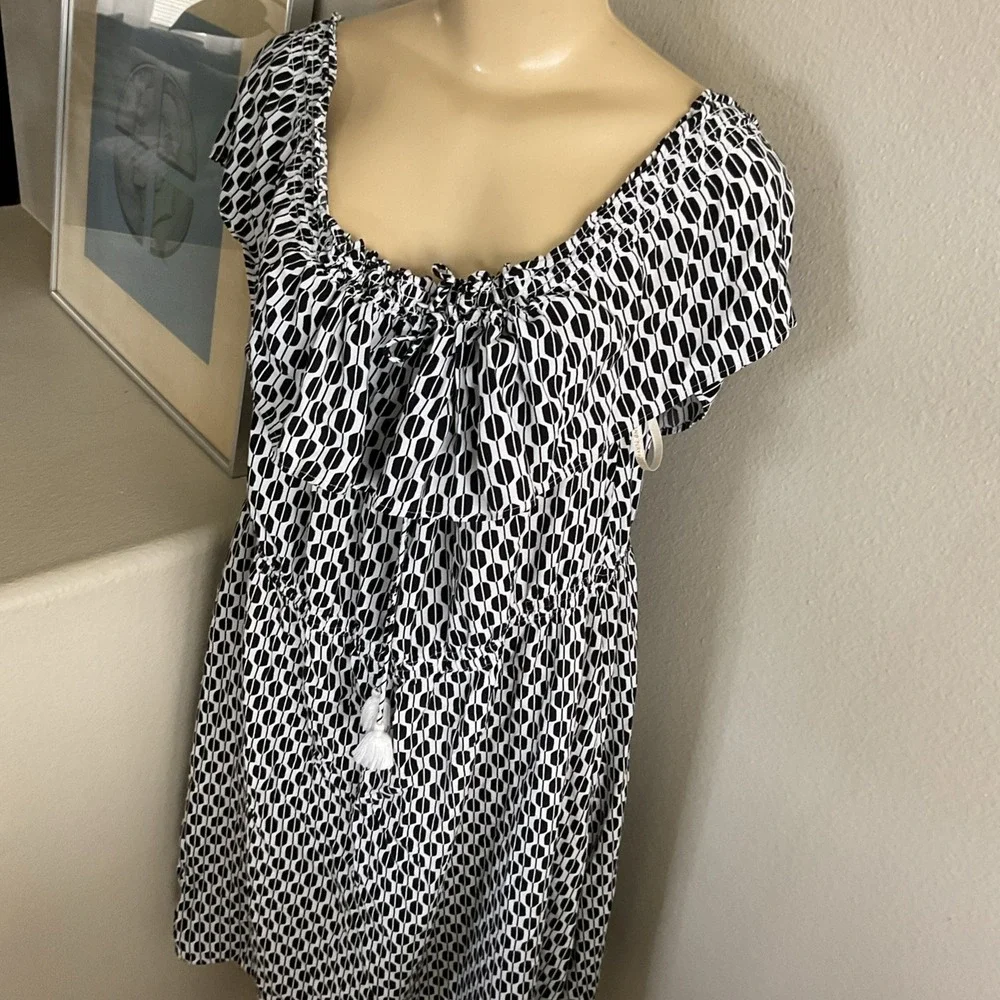 Kate Spade Dress Arrow‎ Stripe Off Shoulder Ruffled Black White Women Sz S